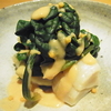 ほうれん草と帆立を塩辛ソースで