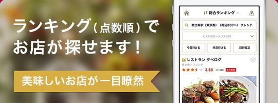 ランキング（点数順）でお店が探せます！美味しいお店が一目瞭然