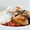 メルモーゾ ダ ドロカワ - 料理写真:昆布締めした牡蠣のソテー　ギアラのアラビアータ　と新玉ねぎのピュレ