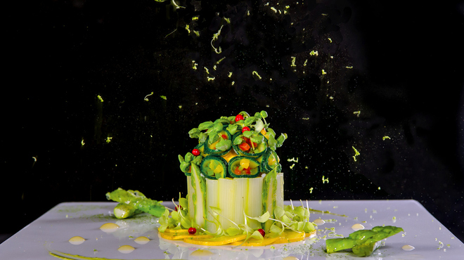シャトー　ラ・パルム・ドール - 料理写真:グリーンアスパラガスのシャルロット‘ライムの香り’
