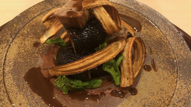 日本料理 孝 - 料理写真:三田ポークの煮焼　揚げ茄子　赤味噌のソース