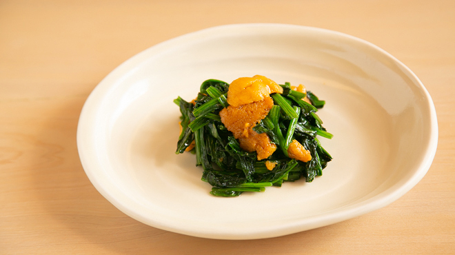 割烹 白鷹 - 料理写真:生うに蓬れん草バターいため