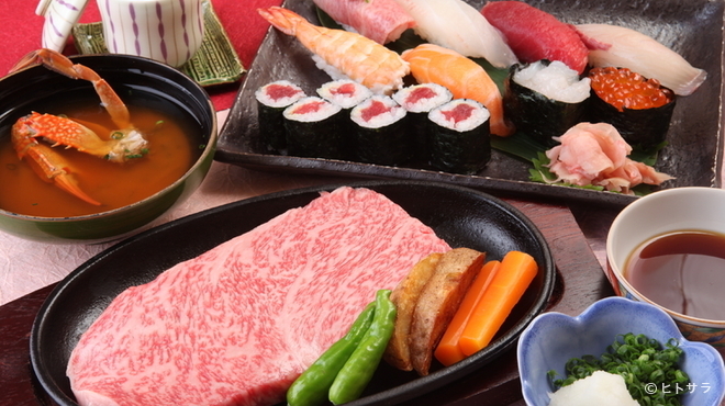 松喜すし - 料理写真:当地自慢の飛騨牛ステーキと寿司、グルメも満足する『飛騨牛会席コース』