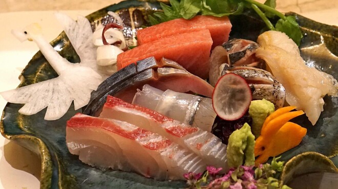 ふじ原 - 料理写真:お造り　　桜鯛、小鯵、〆鯖、サヨリ、鮪（トロ）、本ミル貝