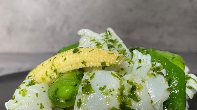 老虎菜 - 料理写真:アオリイカの葱山椒ソース