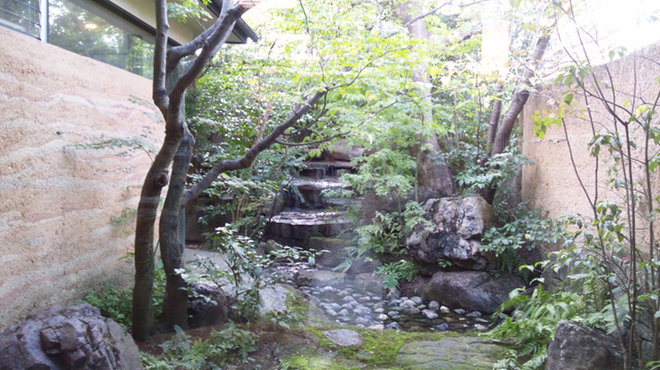 萩の茶屋 - 内観写真:木の温もりが落ち着くエントランス、お席から眺める日本庭園