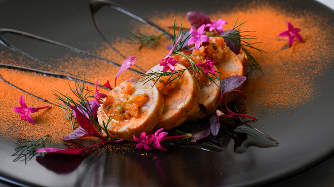 ベルタサローネ - 料理写真:あん肝のドライトマトとグリーンペッパーソース