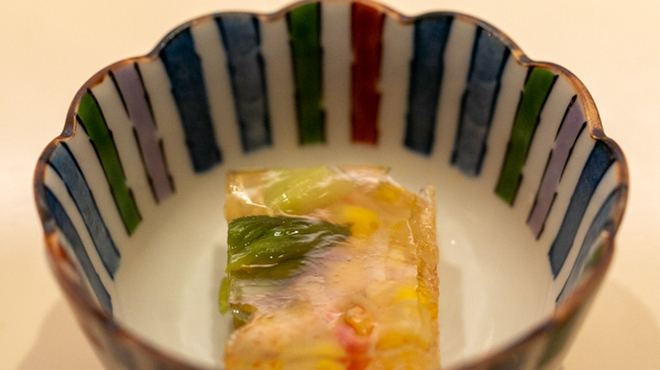 鮨 なかや - 料理写真:2022.4 ズワイ蟹とアスパラガスとコーンのゼリー寄せ