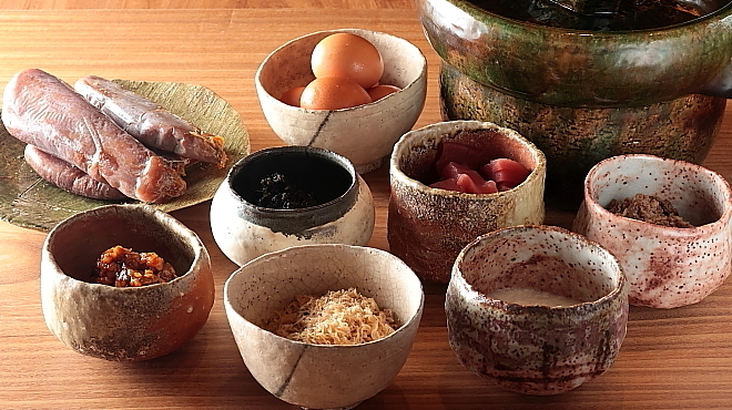 おが和 - 料理写真:御飯のおとも_おが和のスペシャリテ_白い御飯と友にからすみ、まぐろなど8種類の御飯のおとも