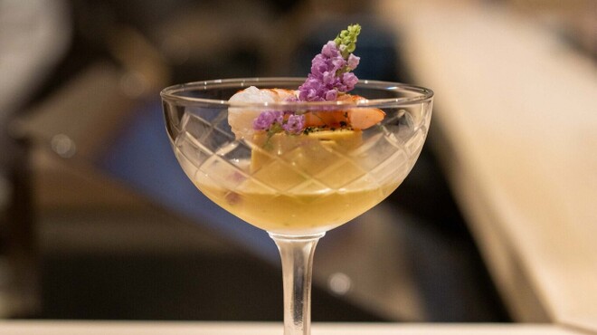 司 - 料理写真:2023.7 トウモロコシ豆腐 海老 花穂紫蘇