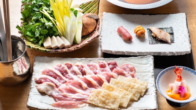 肥後橋 魚で乾杯 うず潮 - 料理写真:キジ鍋と寿司コース