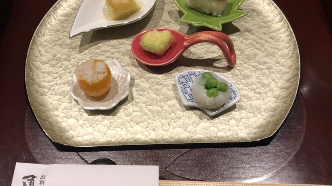 角さん - 料理写真:◆前菜：あわふ田楽、そらまめの天ぷら、きんかん、長芋グリンピース、など