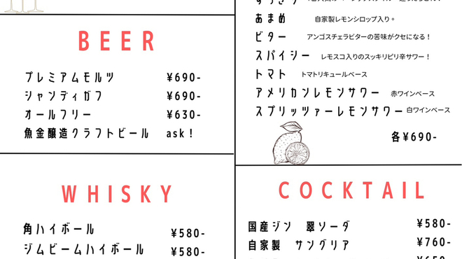 UOKIN PICCOLO - ドリンク写真:ドリンクメニュー