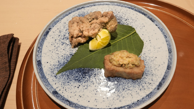 銀座 しのはら - 料理写真:すっぽんの唐揚げ（追加）、アワ麩の田楽、ふき味噌