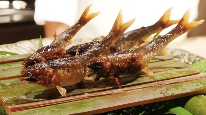 西麻布 大嶋 - 料理写真:飛騨宮川の鮎をご用意しました。北アルプスの栄養豊富な伏流水で育った天然の鮎を、是非ご賞味ください。8月末までご用意して、皆様のご来店をお待ちしております。