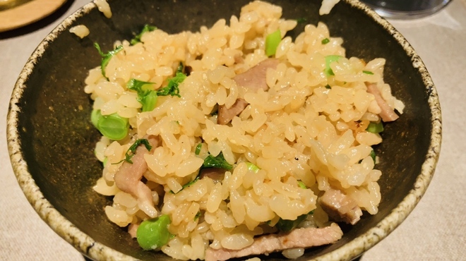じ味 一歩 - 料理写真:【写真⑦】芥子菜と隠元豆と自家製ハムの炊き込みご飯