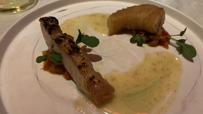 GINZA ONO Gratia -Smoke Dining- - 料理写真:キンキの薪焼きとジャガイモ包み焼き ブールブランソース　山椒オイルの香り ラタトゥユ添え