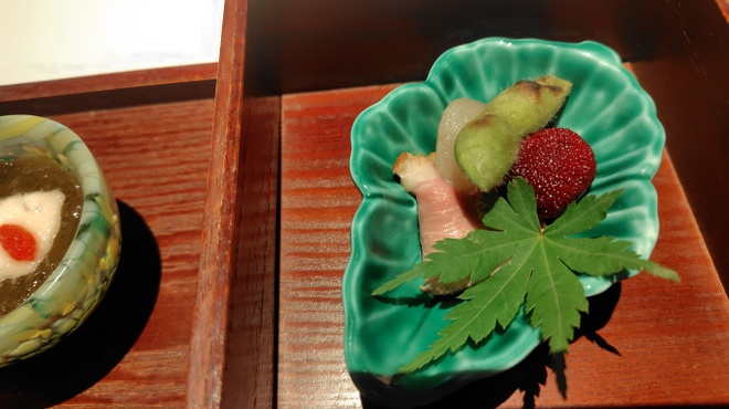 皆美館 - 料理写真:夏鴨ロースト、焼枝豆、白花豆