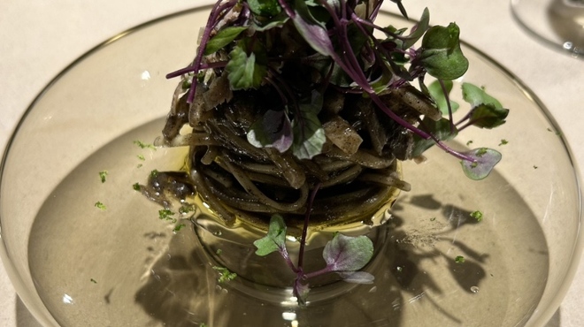 Lega - 料理写真:一つ目の冷製パスタ。これめちゃくちゃおいしかった♡秋刀魚、茄子、梨なと沢山の食材が絡み合う。