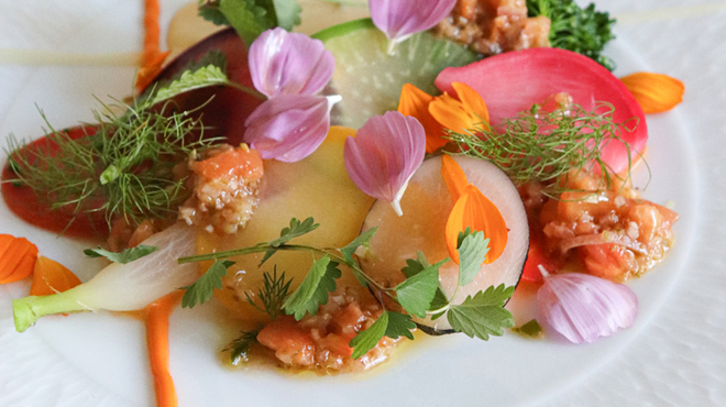 ミクニ伊豆高原 - 料理写真:富士山サーモンのリエット 伊豆産カリフラワーと金時人参のピュレ 静岡産野菜のガルグイユ