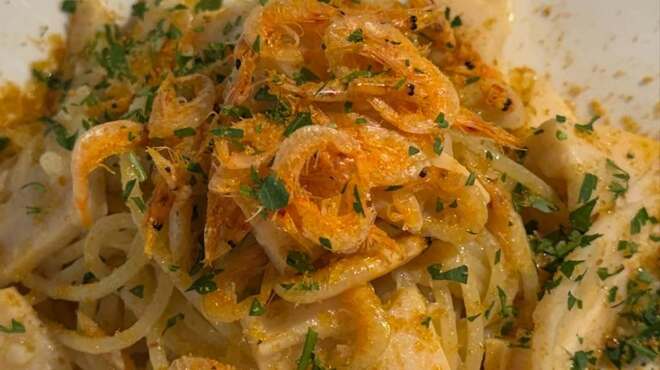 リストランテ ラ・ヴィータ・エ・ベッラ 那須高原 - 料理写真:たけのこと桜海老 カラスミのスパゲッティ