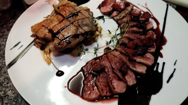 ランコントル - 料理写真:鴨肉二種もものコンフィと胸肉のロティ