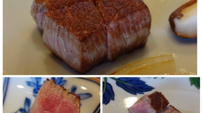 室 - 料理写真:◆上最初に2/3量のお肉を。焼き加減は「ミディアムレア」で。。
  この日のお肉は柔らかいのは勿論ですが、上質な旨みを感じて美味しいこと。
  右下：残りのステーキ。