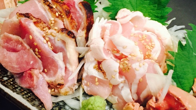 Aburi Shimizu - 料理写真:鶏刺し！四種盛り¥1.480-
