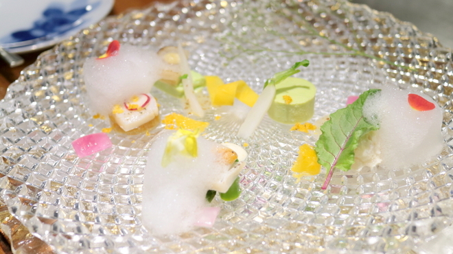 ステーキ懐石都 春日 - 料理写真:前菜 平貝の菜園 '16 4月上旬