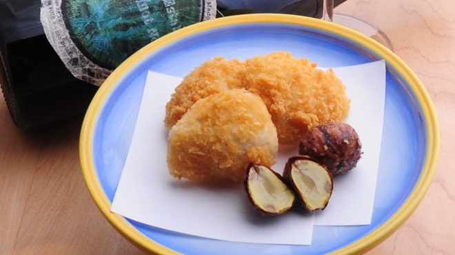 日本料理 まめ福 - 料理写真:大葉百合根のクラッカー揚げ 栗添え