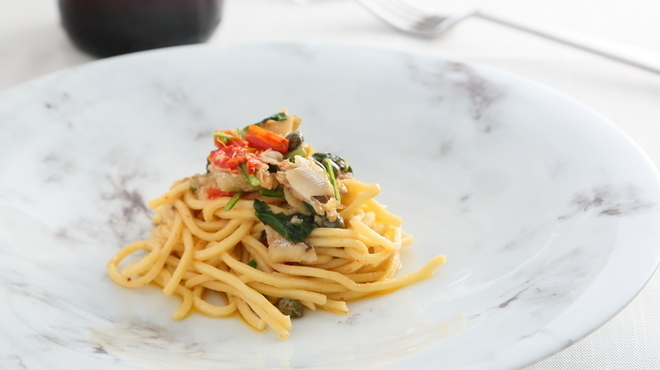 Ristorante 迫 - 料理写真:キターラ、ワカサギ、aglio olio