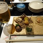 肉割烹 八寸 - 前菜と生ビール