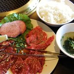 焼肉屋　牛ちゃん - 焼肉ランチ（竹）のお肉・ライス・スープ