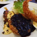 Sarao - 洋食プレート(３品)、照り焼きチキン・メンチカツ・海老フライ