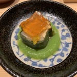 Sushi Sho - サーモン　オパ（赤マンボウ）頬肉のラウラウ　ジュレとアスパラガスソース