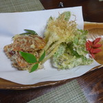 かたつむり - あざみ、のびる、干し柿の天ぷら