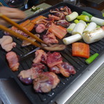 かたつむり - 鴨モモとロース、猪大腸の鉄板焼き