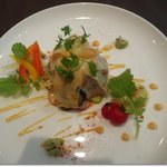 P's レストラン - ランチの主菜 秋茄子と海老・帆立のパートフィロ包み焼きガリシア風