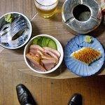 ニューカヤバ - アテは〆サバ、合鴨、蒲鉾ってとこで…