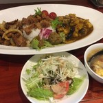 大衆中遊華食堂 八戒 - 全部のせ3種合いがけカリィ（￥1400）・魯肉飯変更（￥300）