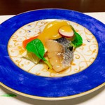 かつき - 酢肴（水烏賊の酢味噌和え、鯖の塩焼き）