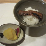 100425769 - うなぎの飯蒸し、香の物