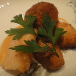 リストランテ ラ・バリック トウキョウ - ポルチーニフリット　卵黄のラビオリ