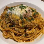 ナナイロパスタ - 【期間限定】復活！カレーパスタ（大盛） 1,150円＋250円。