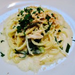 ポルトベッロ - サーモンと長葱のクリームソース