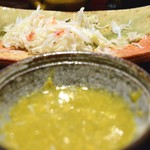 御幸町 田がわ - 蟹味噌に漬けて頂く