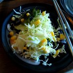 Kaboccho Mura Eki - ランチセットのサラダ（半分食べちゃってます）