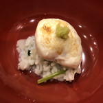 あま木 - フグ出汁の七草がゆ白子乗せ