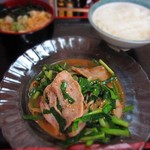 江戸家 - 豚肉とニラ炒め定食（小そば付き)