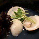 はっかい串 - 蛤と海老真薯のお吸物